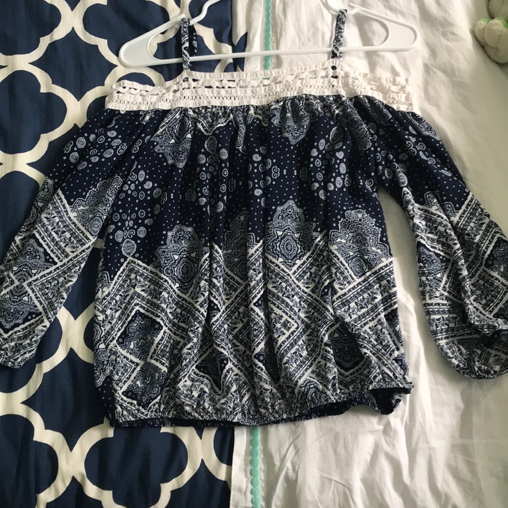 Spaghetti strap off the shoulder long sleeve top